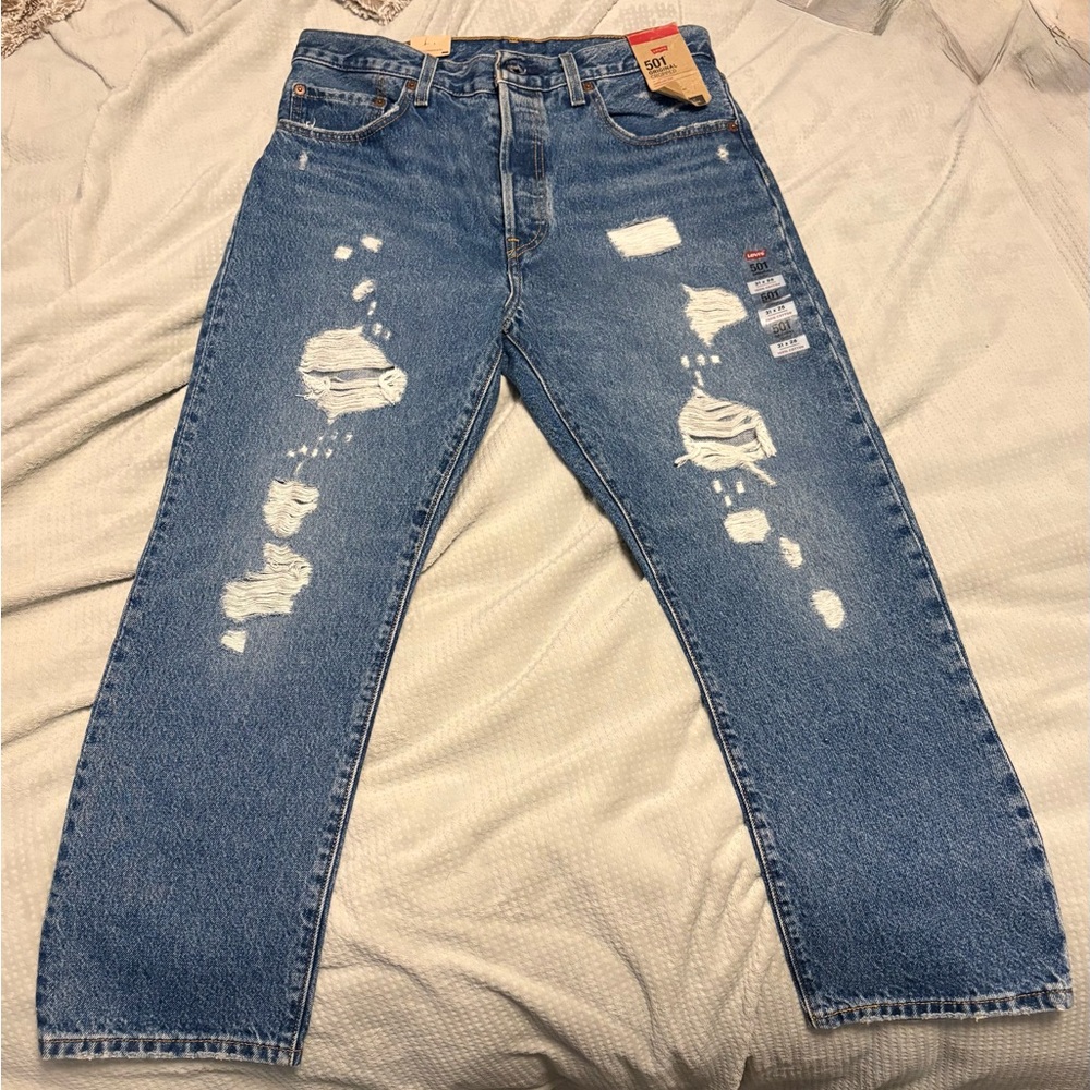 Levi's Women's Distressed Straight Leg Jeans - Blue